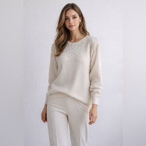Vintage Rino Rossi Ivory Angora Blend Beaded Knit Sweater Size M Vintage Chic